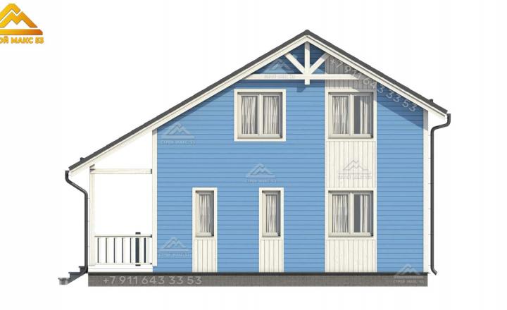 3-d визуализация бокового фасада двухэтажного каркасного дома 10х10 в Санкт-Петербурге