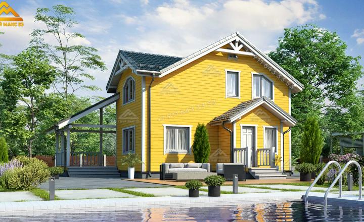 двухэтажный каркасный дом по финской технологии вид сзади
