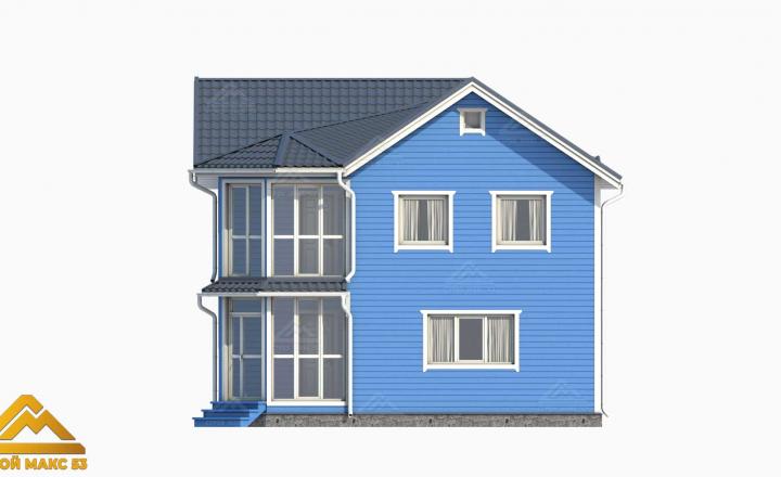 финский дом с балконом голубого цвета 3-д проект