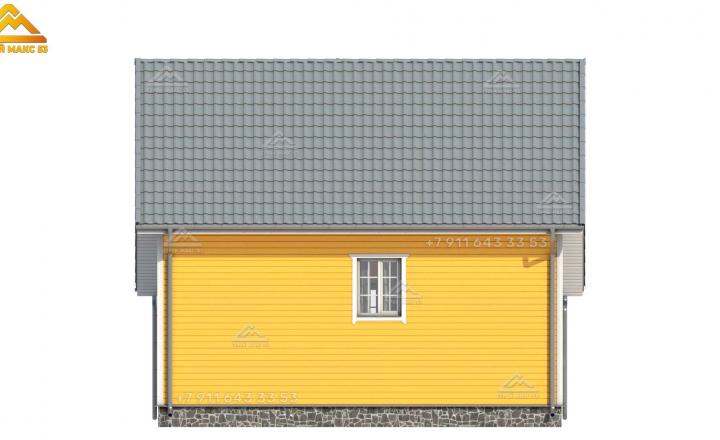 3-д рисунок фасада в желтом цвете каркасного дома в СПб с мансардой вид сзади