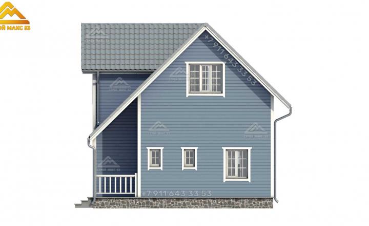 3-д рисунок серого фасада каркасного дома с мансардой под ключ вид сбоку
